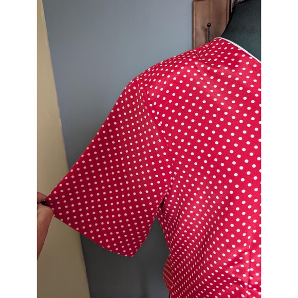 80s Red Polka Dot Short Sleeve Blouse, Vintage Womens Top Size L - Picture 6 of 10
